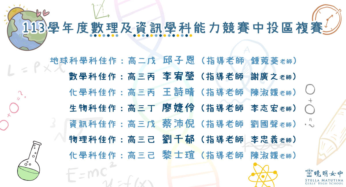 113學年度數理及資訊學科能力競賽中投區複賽